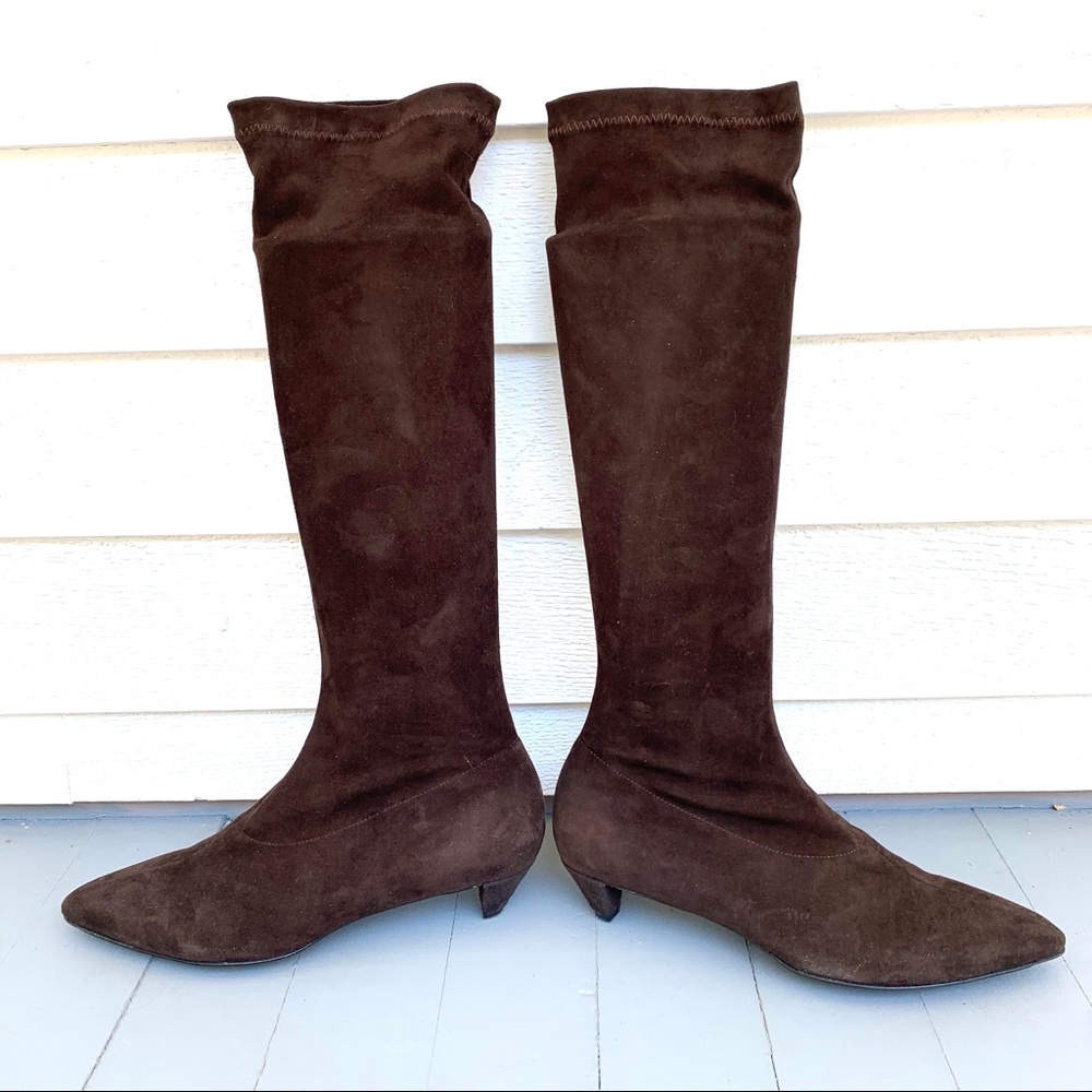Brown suede, knee high Robert Clergerie boots